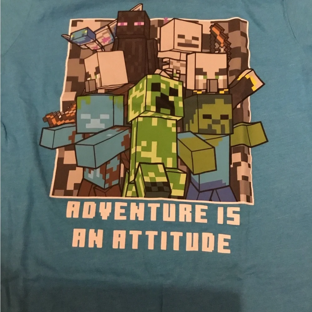 Boys Minecraft Creeper Short Sleeve T-shirt Blue Large